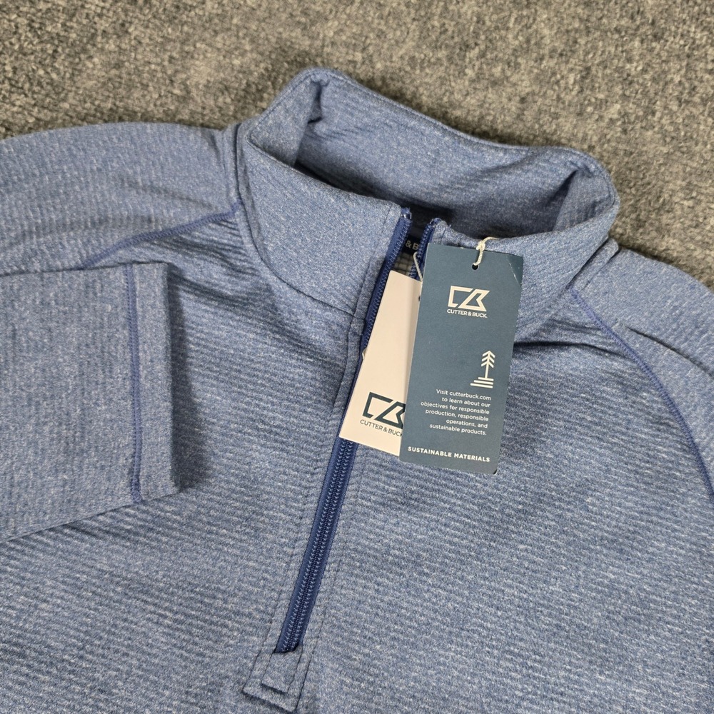 Cutter & Buck Peshastin Eco Fleece Pullover Mens L Blue 1/2 Zip Logo NWT